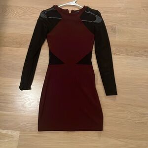 French Connection maroon and black mesh detailed dress Size 2